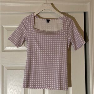 Ann Taylor Purple Checkered Short Sleeve Blouse
